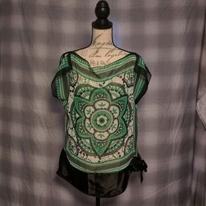 Ladies Green/ Black & White Bandana Style Top